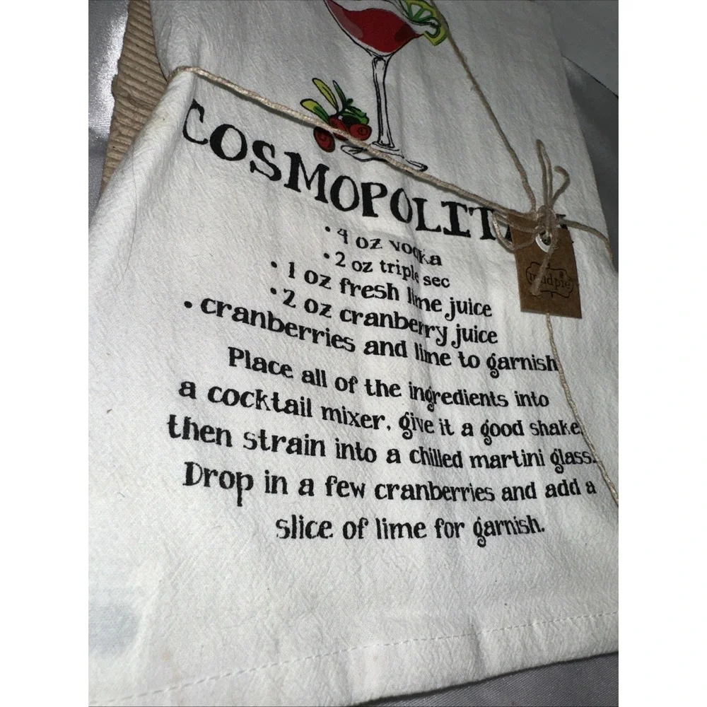 MUD PIE Drink Recipe COSMOPOLITAN Cotton Tea Towel NEW